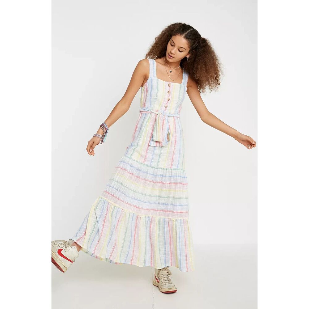 Urban Outfitters San Katy Slub Women's Rainbow Dress Sun dress Size Medium